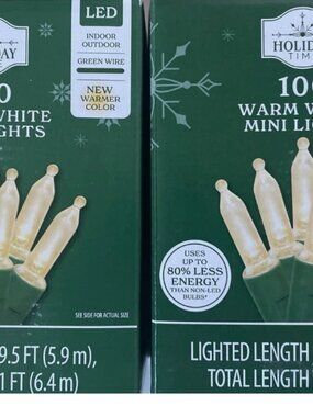 Holiday Time 2 boxes 100 Warm White Mini LED Lights Holiday Christmas NEW